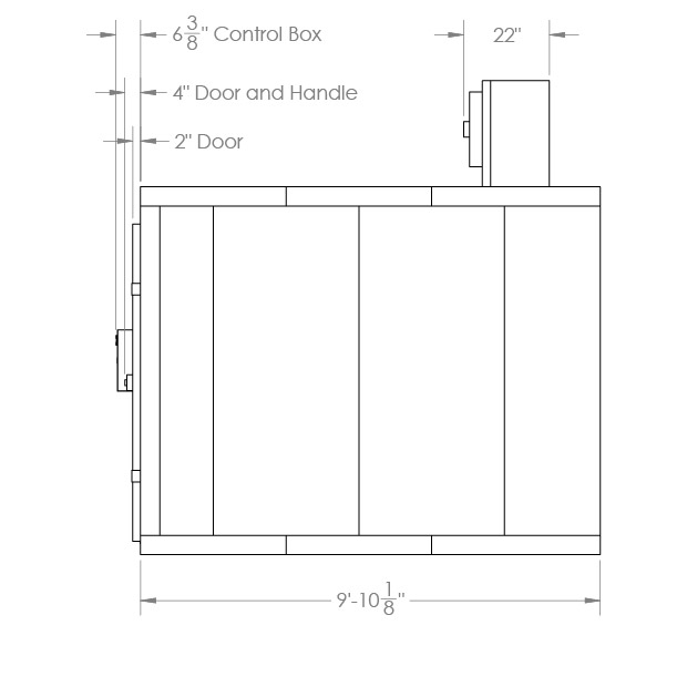 Side view line drawing of freezer with dimensions